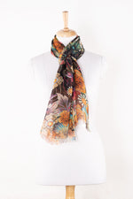 SVEZE Floral Bouquet Print Linen Cotton Scarf - Multicoloured - Regular Drape