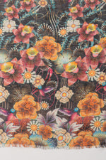 SVEZE Floral Bouquet Print Linen Cotton Scarf - Multicoloured - Flat Look