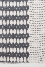 SVEZE Ikat and Geometry Mixed Print Linen Cotton Scarf - Black - Flat Look