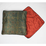 Geometric Floral Hand Block Print Mashru Silk Cushion Cover - Green Red