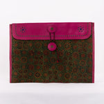 Hand-carved Leather iPad Case with Hand-block Ajrakh Print - Pink Green