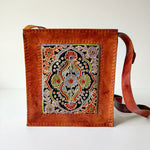 Intricate Embroidery Camel Leather Handbag