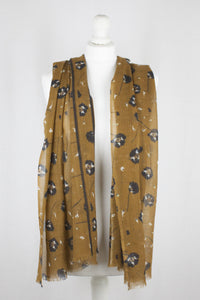 Poppy Flower Merino Wool Scarf - Ochre