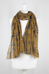 Poppy Flower Merino Wool Scarf - Ochre