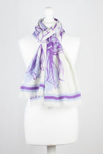 Cynthia Floral Print Merino Wool Scarf - Off White Violet