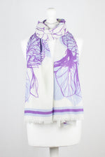 Cynthia Floral Print Merino Wool Scarf - Off White Violet