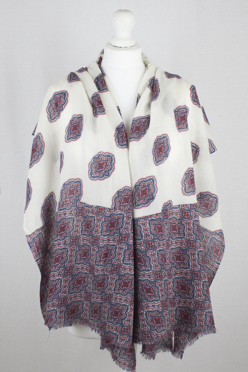 Ethnic Print Merino Wool Scarf - Off-White