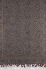Jamdani Motif Jacquard Merino Wool Scarf - Grey Orange