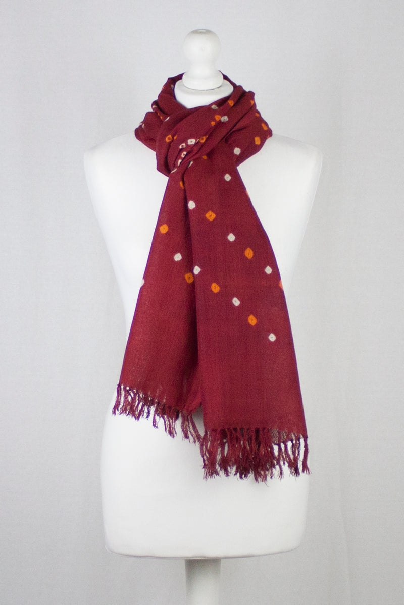 Bandhani Tie Dye Wool Scarf - Red