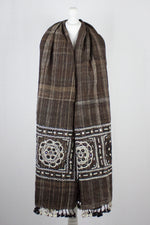 Handspun Handwoven Rabari Embroidered Wool Shawl - Brown
