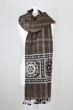 Handspun Handwoven Rabari Embroidered Wool Shawl - Brown
