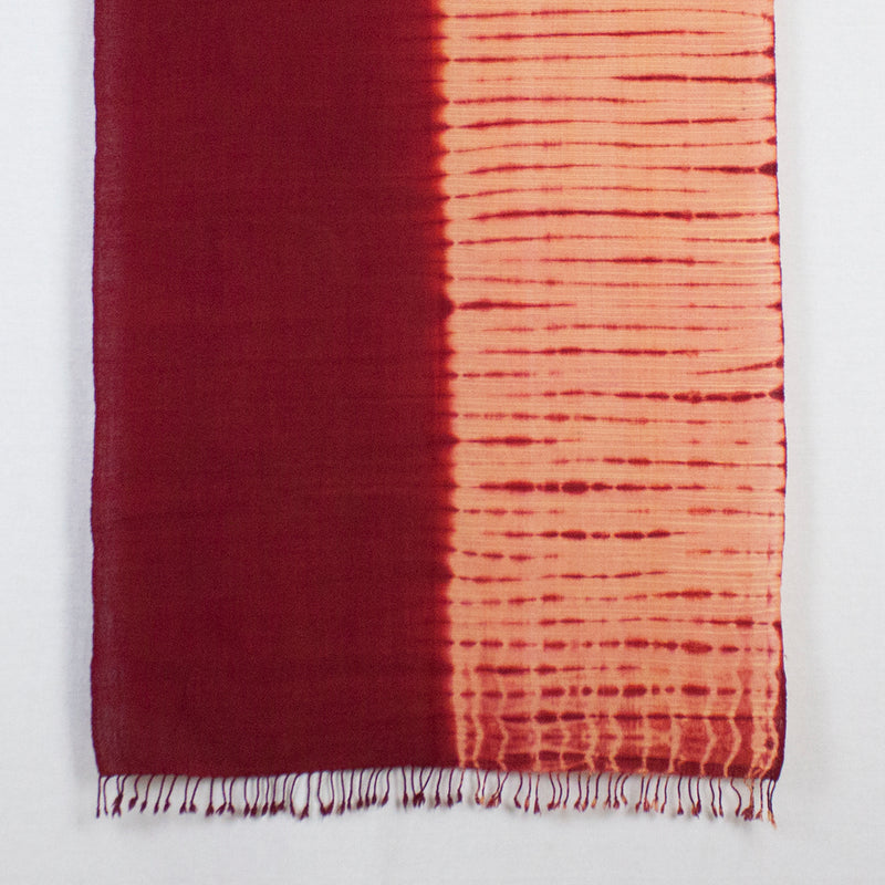 Shibori Dyed Handwoven Wool Scarf - Peach Red