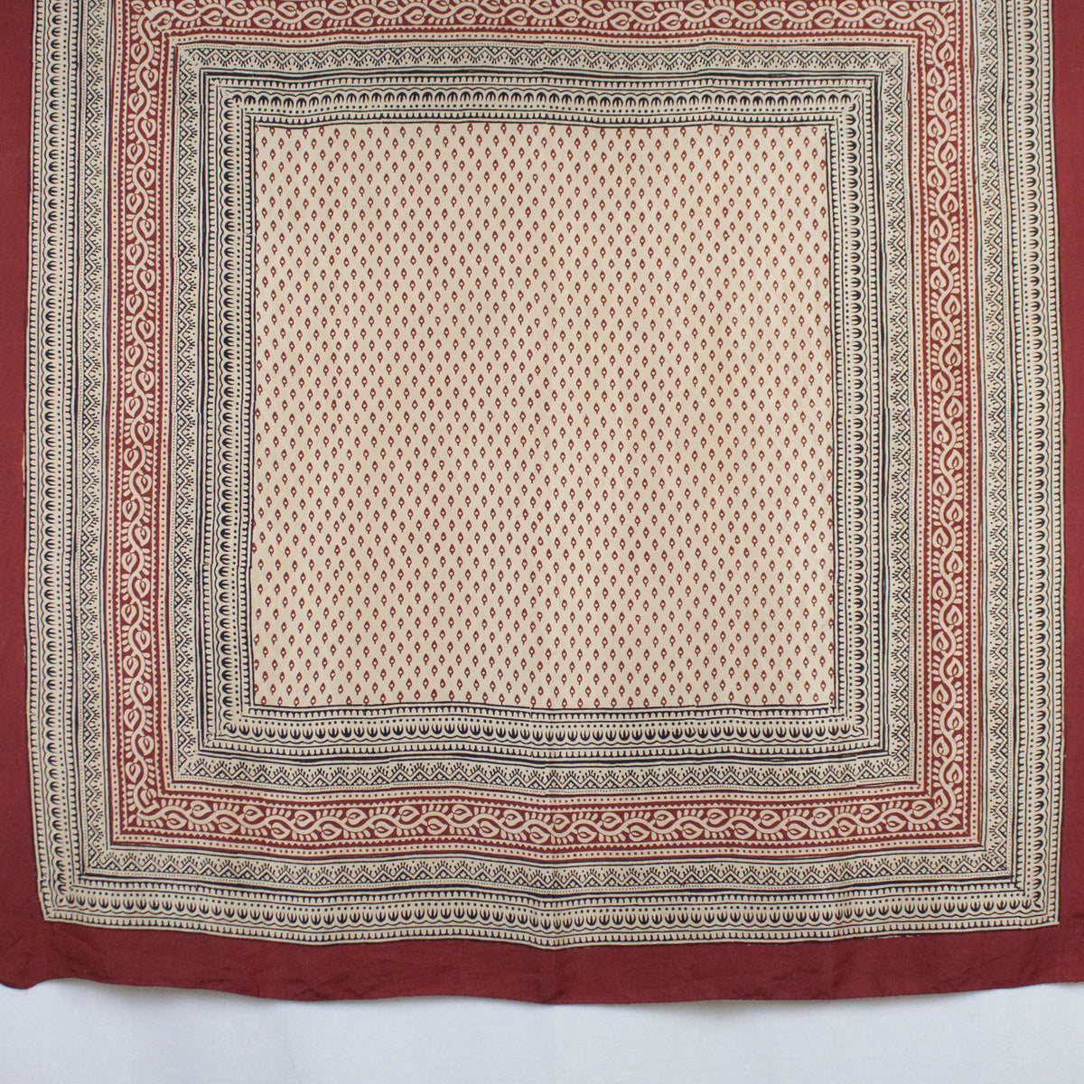 Mini Spade Print Bagh Hand-block Print Silk Square Scarf - Red