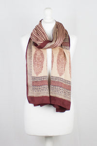 Edgy Stripes Print Bagh Hand-block Print Silk Scarf - Red