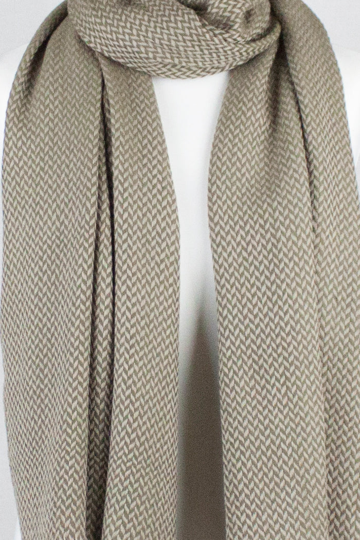 Chevron Weave Two Tone Merino Wool Scarf - Olive Beige