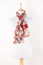 Sveze - Bold Floral Merino Wool Scarf - White Red - Alternate Drape