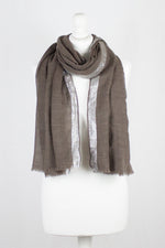 Twill Weave with Silver Lurex Border Merino Wool Scarf - Wood Brown