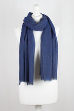 Herringbone Weave Two Tone Merino Wool Scarf - Blue