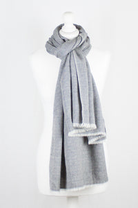 Alpine Merino Diamond Weave Two Tone Wool Scarf - Grey
