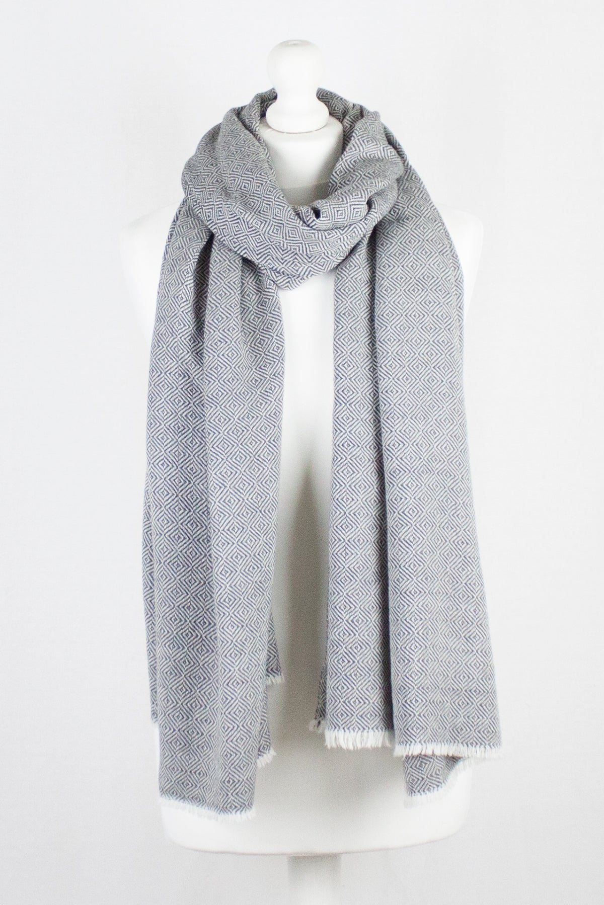 Alpine Merino Diamond Weave Two Tone Wool Scarf - Grey