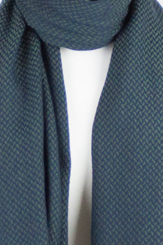 Chevron Weave Two Tone Merino Wool Scarf - Navy Green