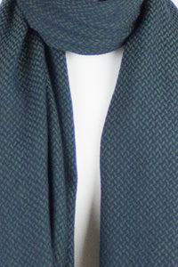 Chevron Weave Two Tone Merino Wool Scarf - Navy Green
