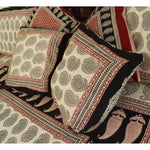 Ambi Paisley & Floral Mix Bagh Hand Block Print Cotton Cushion Cover - White Black Red