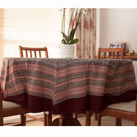 Ditsy Diamond Hand-block Print Round Table Cloth - Black Red