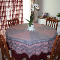 Ditsy Diamond Hand-block Print Round Table Cloth - Black Red