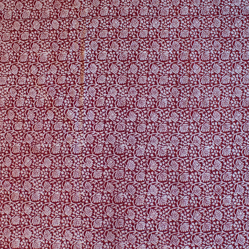 Lotus Flower Hand-block Print Area Rug - Red