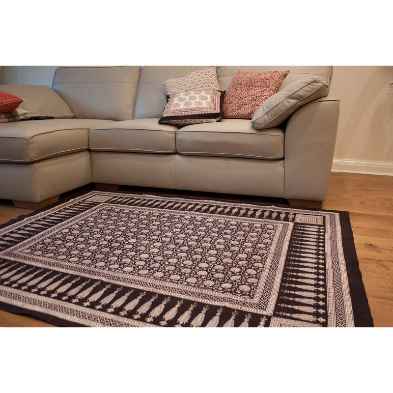 Traditional Floral & Paisley Hand-block Print Area Rug - White Black ...