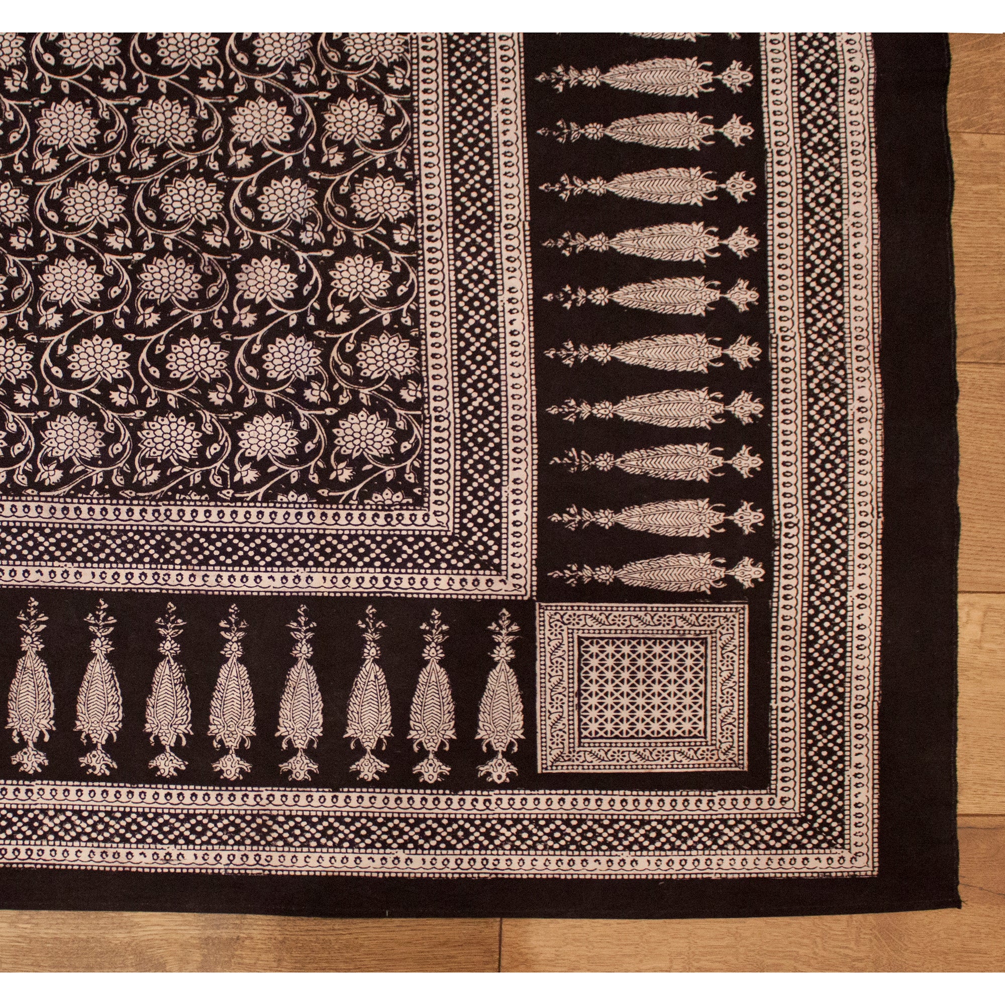 Traditional Floral & Paisley Hand-block Print Area Rug - White Black ...