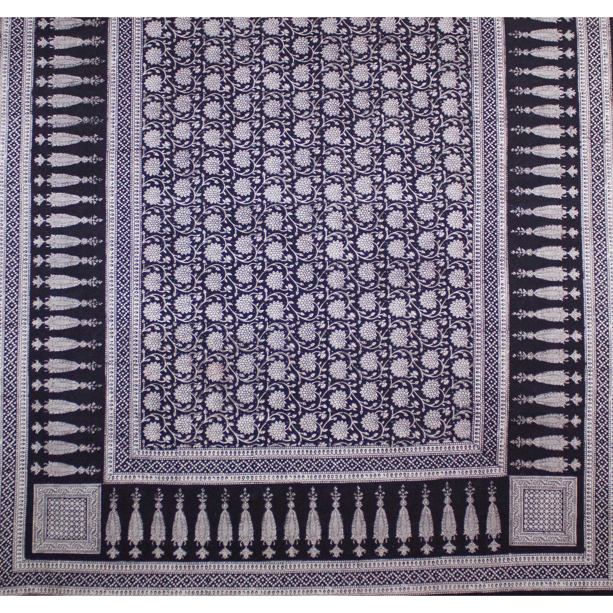 Traditional Floral & Paisley Hand-block Print Area Rug - White Black ...