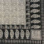 Floral Jaal & Paisley Hand-block Print Rug - White Black