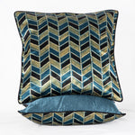 SVEZE Geometric Chevron Hand Block Print Mashru Silk Cushion Cover - Blue Black
