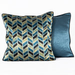 SVEZE Geometric Chevron Hand Block Print Mashru Silk Cushion Cover - Blue Black