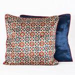 Sveze - Hand-block Print Geometric Flower Cushion Cover - Off - White Blue Red - Product Image