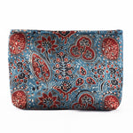 Sveze - Hand-block Print Silk Travel Case Set of 3 - Blue Red Black Floral - Close-up image