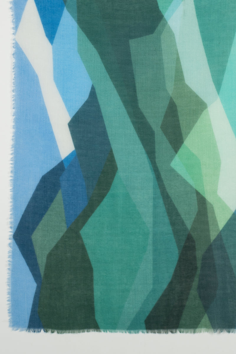 Abstract Peaks Merino Wool Scarf - Green Multi