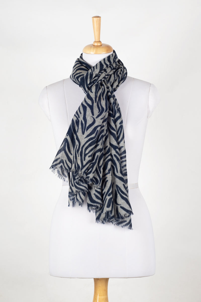 Tiger Print Merino Wool Scarf - Black White