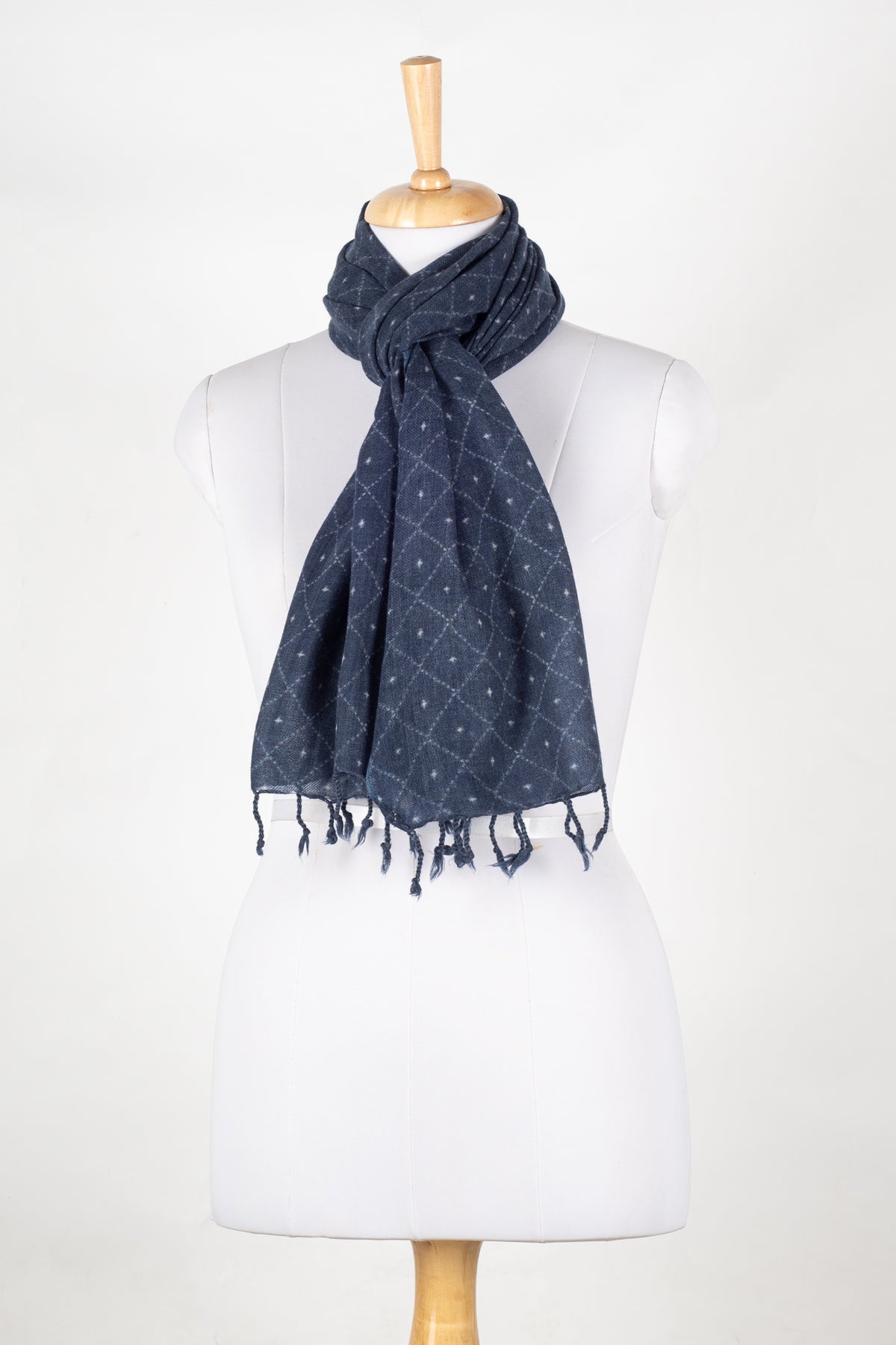 Dotted Diamond Merino Wool Scarf - Blue