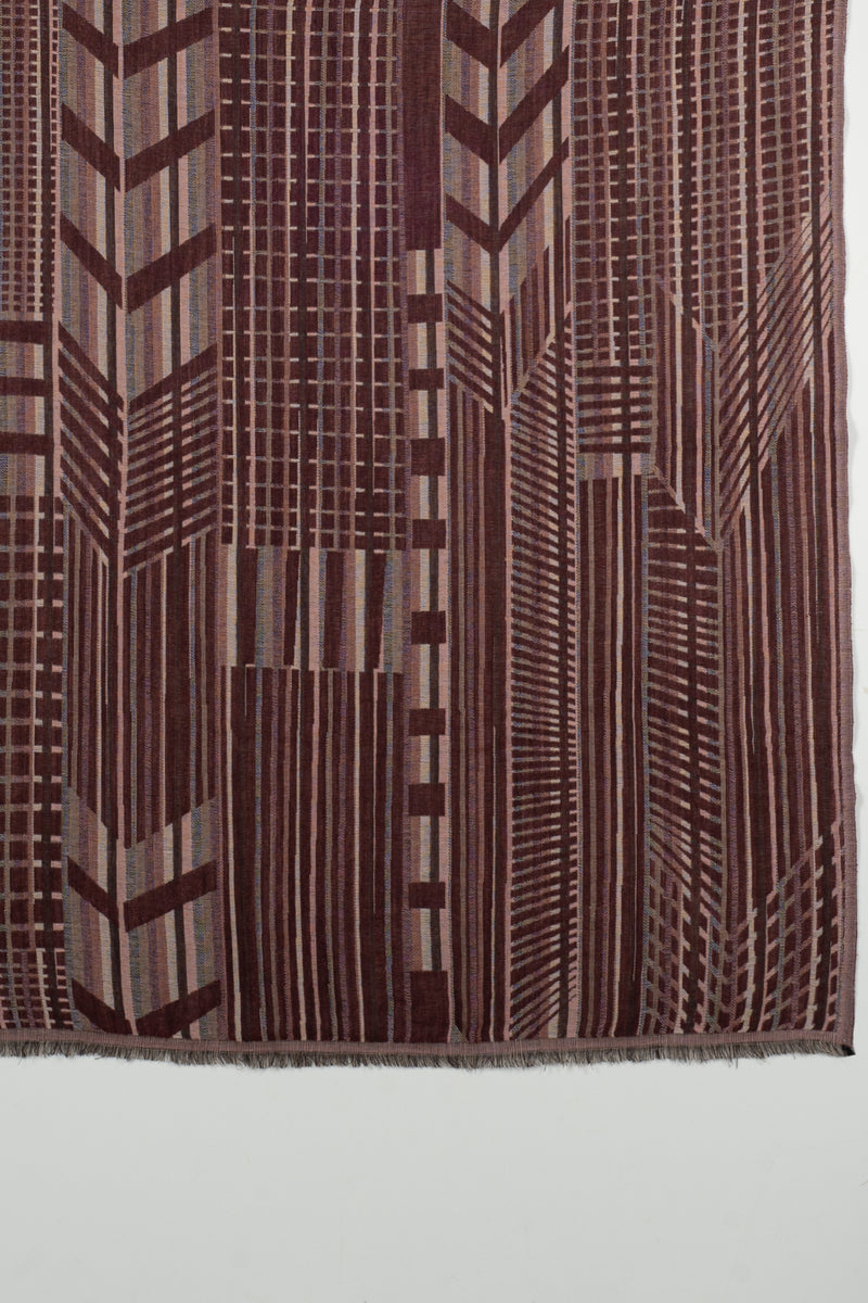 Geometric Abstract Jacquard Merino Wool Scarf - Maroon