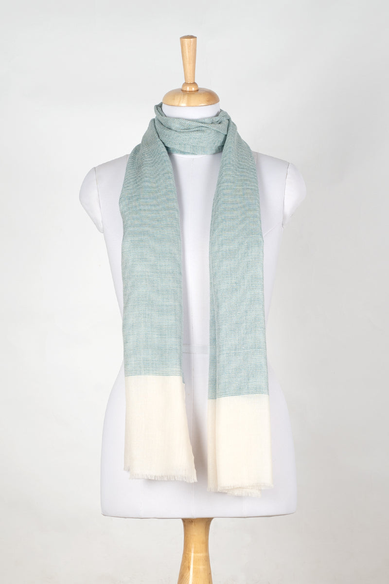 Micro Squares Cashmere Wool Scarf - Green Off-white