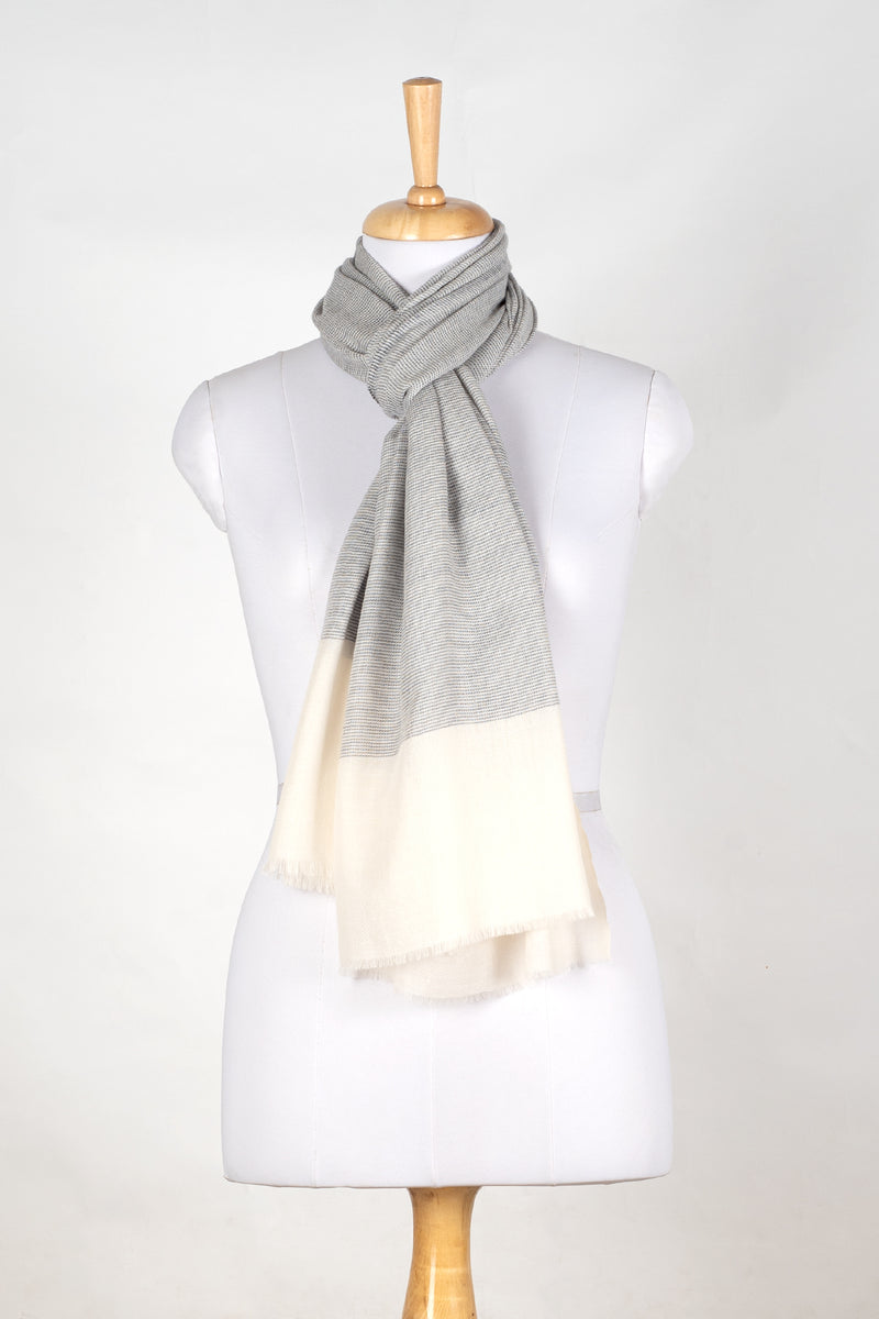 Micro Squares Cashmere Wool Scarf - Grey Off-white