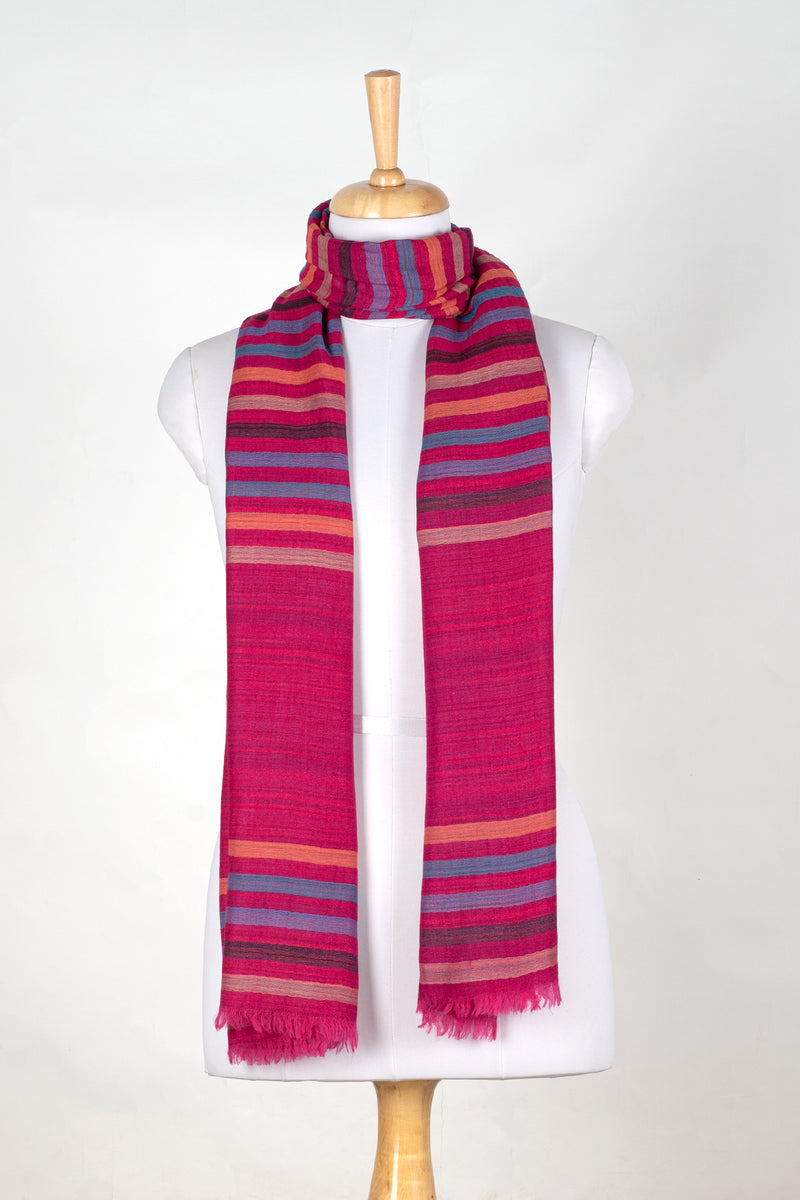 Vivid Stripes Reversible Cashmere Wool Scarf - Pink Multi-Coloured