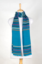 Vivid Stripes Reversible Cashmere Wool Scarf - Turquoise Multi-Coloured