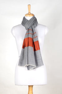 Bordered Stripe Cashmere Wool Scarf – Grey & Orange