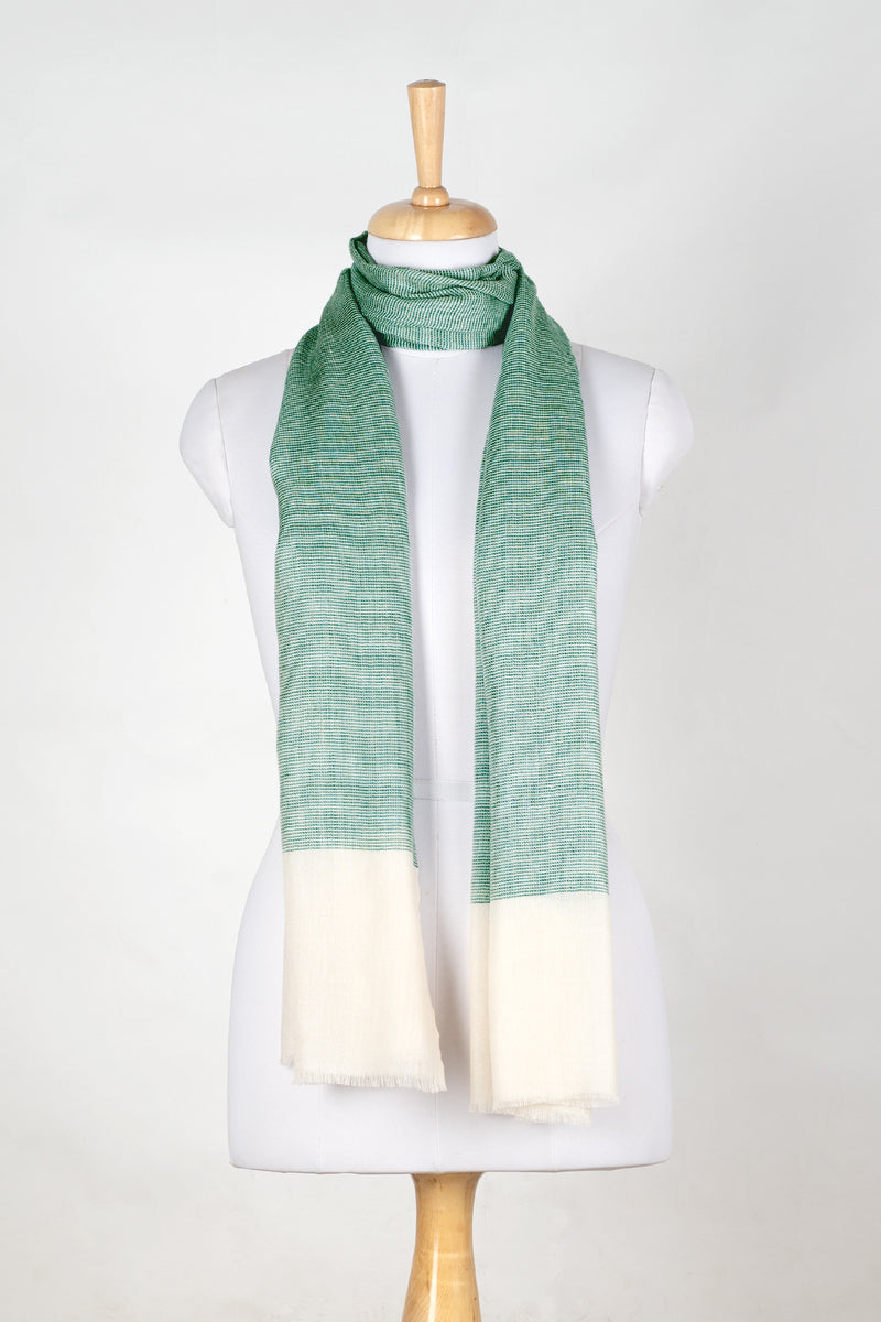 Micro Squares Cashmere Wool Scarf - Bottle Green Off-white