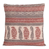 Paisley and Geometric Pattern Bagh Hand Block Print Cotton Cushion Cover - Red Black
