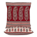 Paisley and Pine Bagh Hand Block Print Cotton Cushion Cover - Red Black